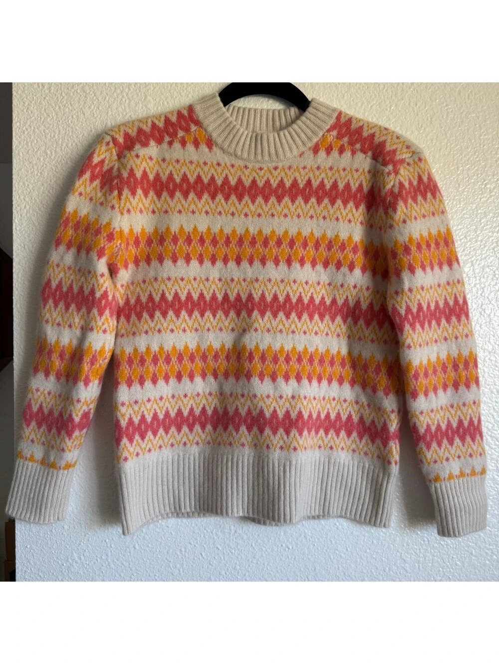 J.Crew 100% Cashmere Fair Isle Sweater Pink Orange Crewneck Women's S